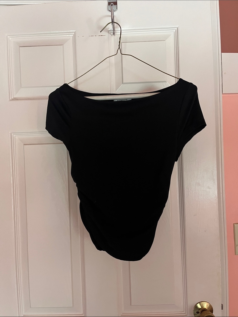 Essentials Black Boat Neck Short Sleeve Top